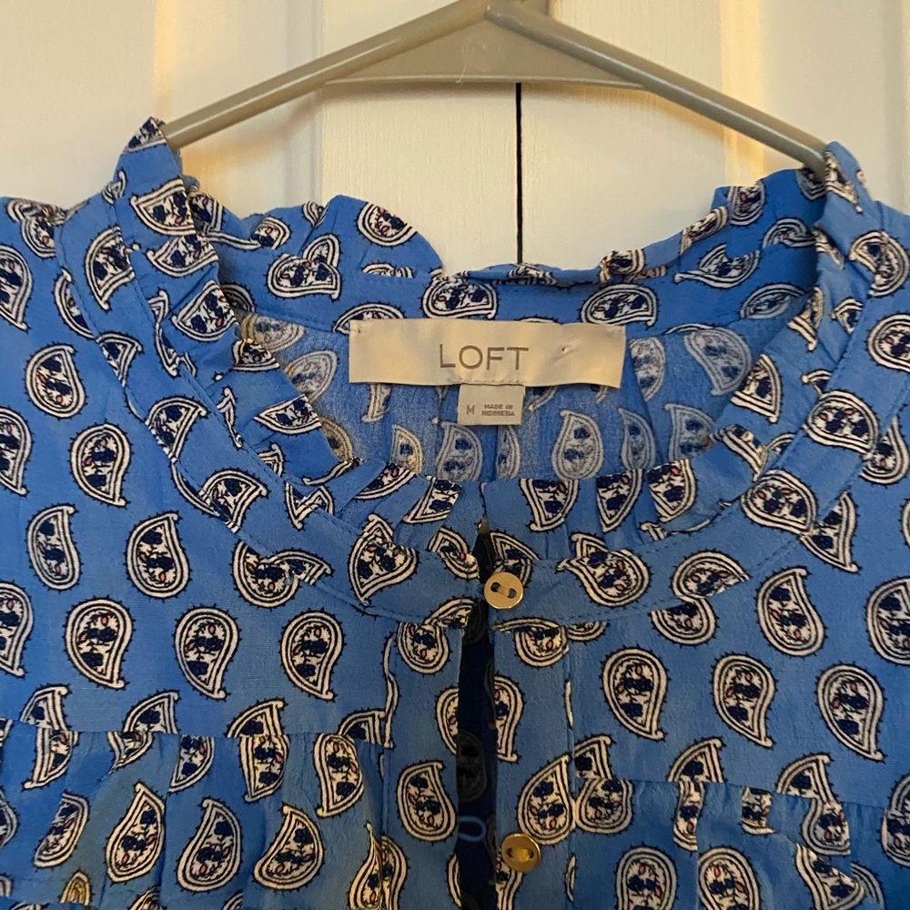 Loft Paisley Ruffle Button Blouse in Blue - Picture 9 of 12